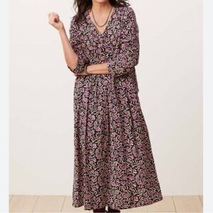 MarketPlace India Block Printed Floral Dress Size Large Embroidered Cotton